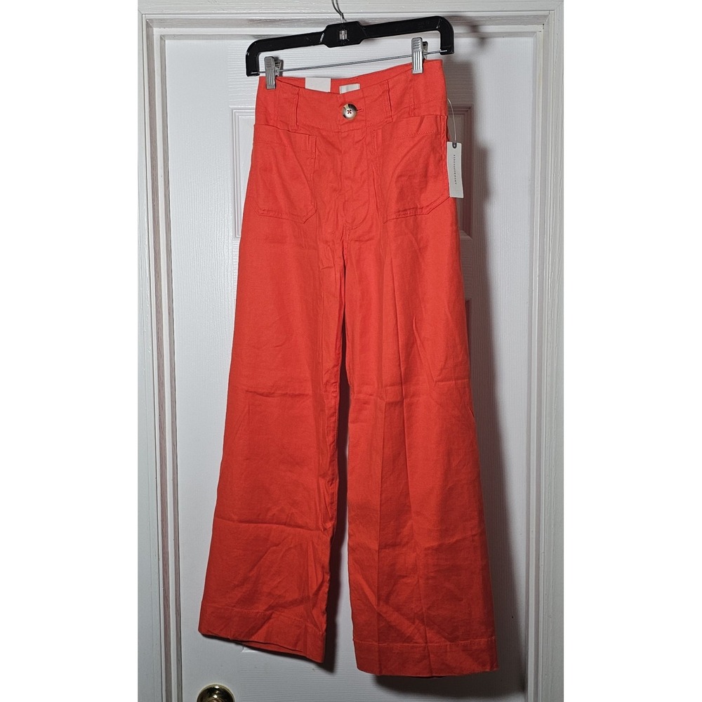 Maeve The Colette Cropped Wide Leg Pants Size 24 Orange Linen Blend
